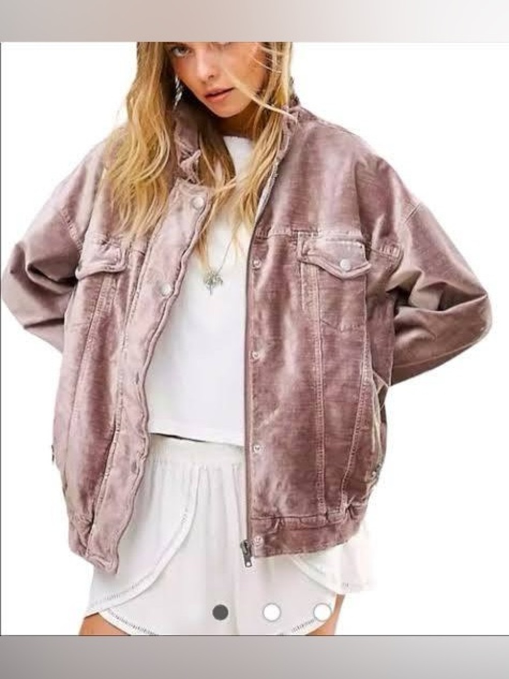 Rose Mauve Free People Crushed VELVET Trucker Oversized Slouchy Jacket XS